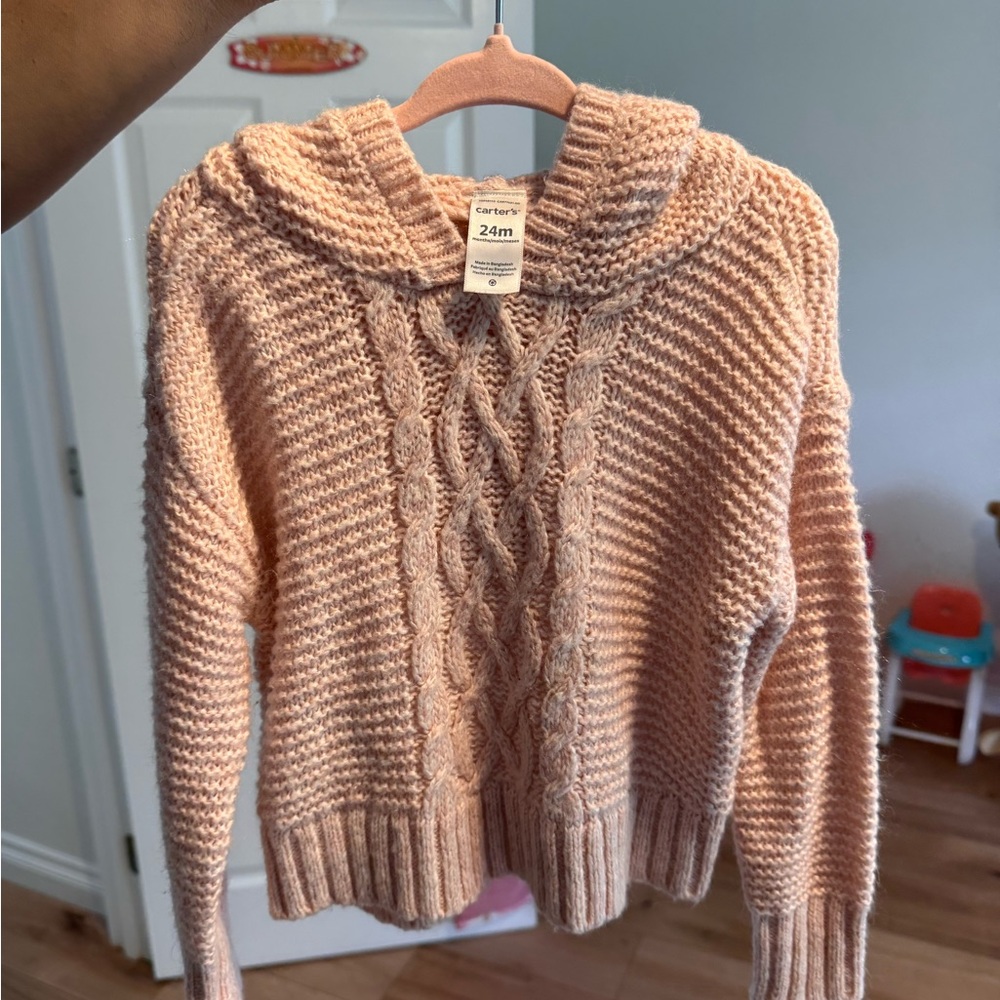 Carter's Pink Cowl Neck Sweater with Cable Knit Design